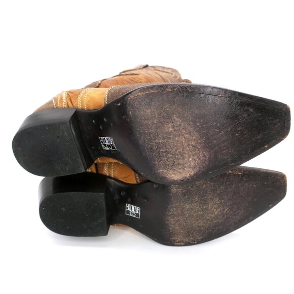 J.B. Dillon Distressed Leather Cowboy Boots Brown Cross Inlay JBW4001 Women's 7B - Picture 7 of 11